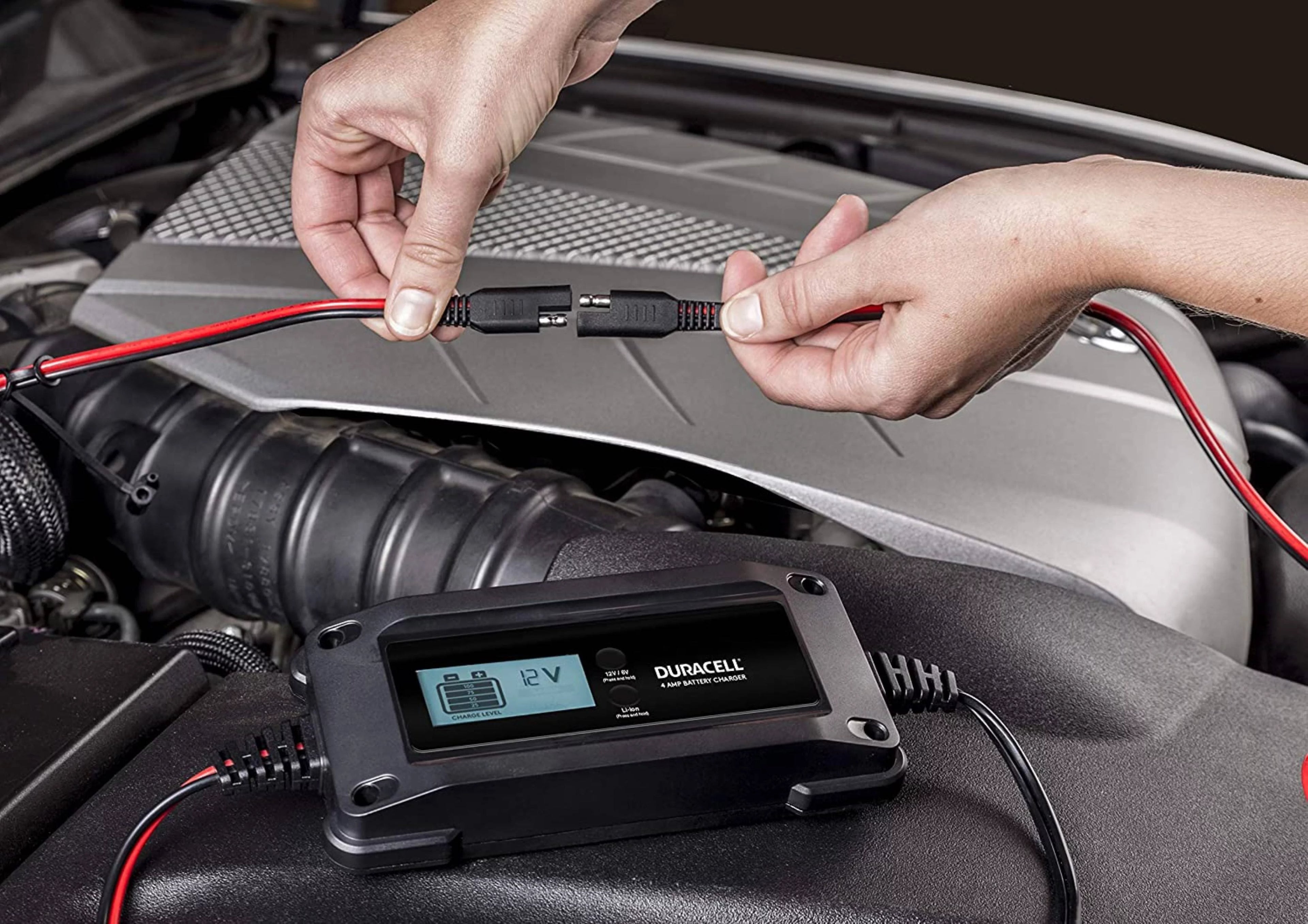 4 Amp Battery Charger Maintainer with LCD Display for 6V, 12V, Lithium Ion Battery K825870