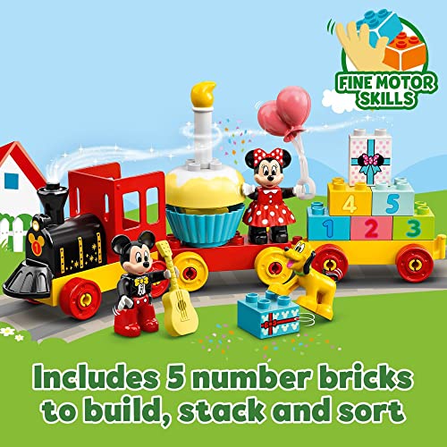Mickey & Minnie Mouse Birthday Train Building Toy with Number Bricks, Cake and Balloons, for Ages 2+ X527