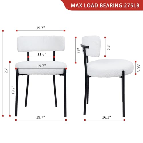 White Boucle Dining Chair Set of 1 with Metal Legs S7888