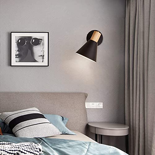 Black Dimmable Wood Style Plug in Wall Sconce Q87409