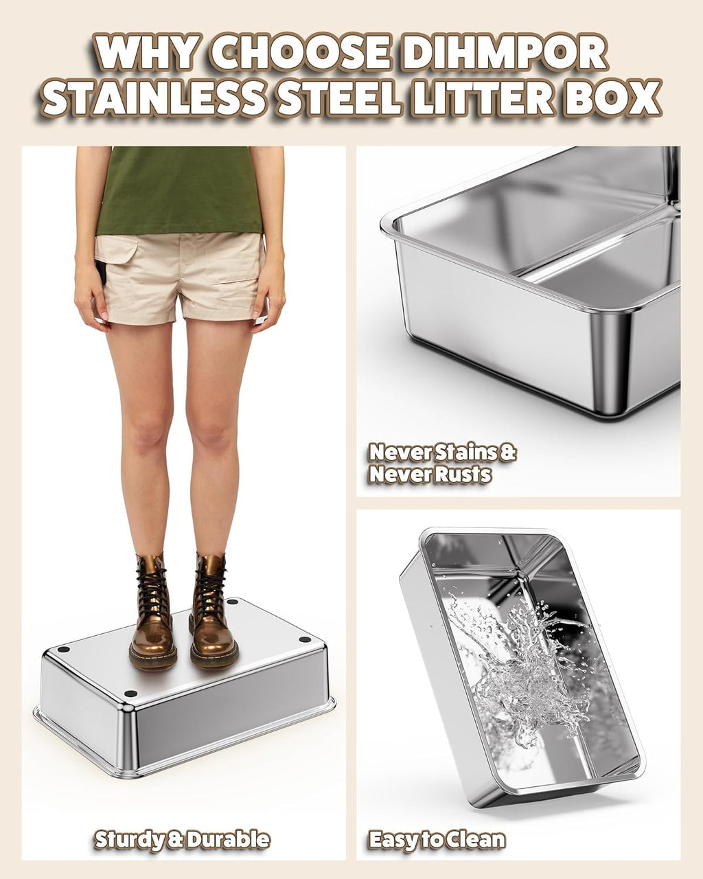 Extra Large Stainless Steel Cat Litter Box with Lid Z185