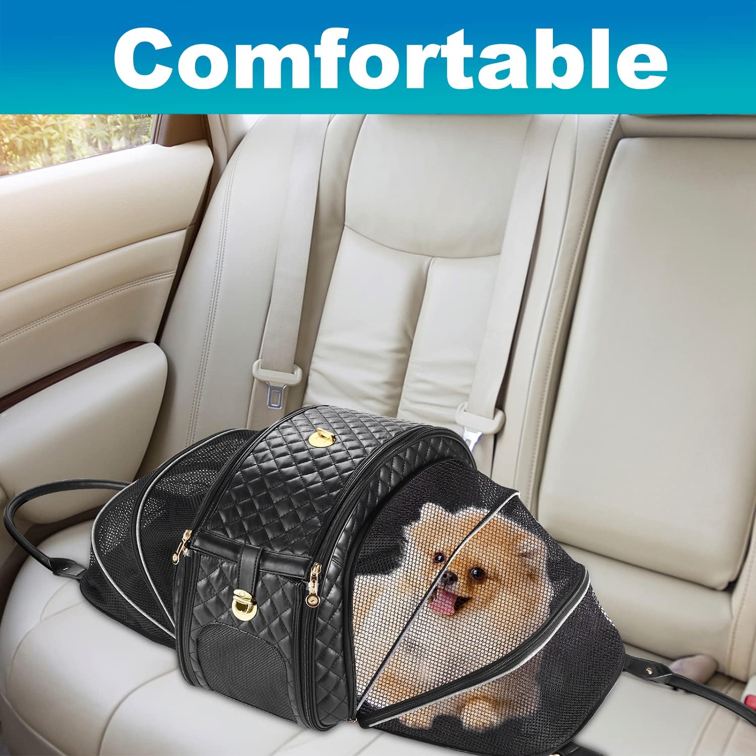 Black PU Leather Small Dog Carrier K2697