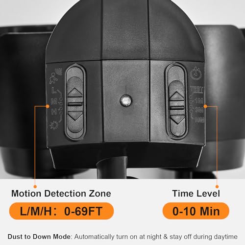 15W 1500 Lumen LED Security Lights with Motion Sensor Outdoor, 3000K/5000K Light, IP65 Waterproof, Dusk to Dawn, Dual-Head Flood Wall Light (Black) W282