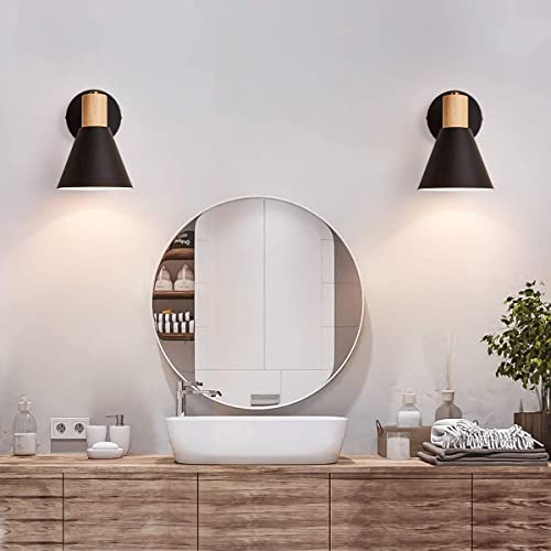 Black Dimmable Wood Style Plug in Wall Sconce Q87409