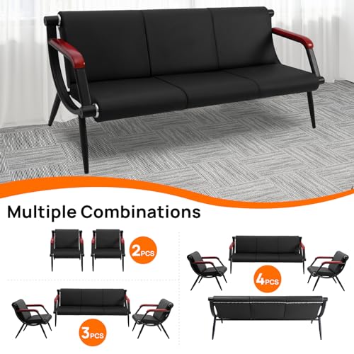 Black PU Leather Waiting Room Bench with Wooden Armrest X573