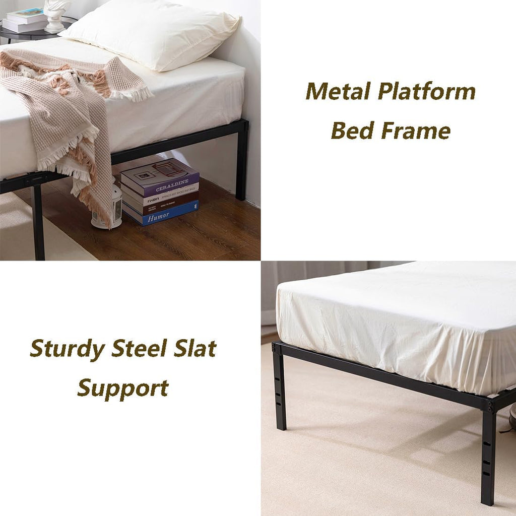 Twin XL Metal Platform Bed Frame with Storage Space Under Frame, Black T689940