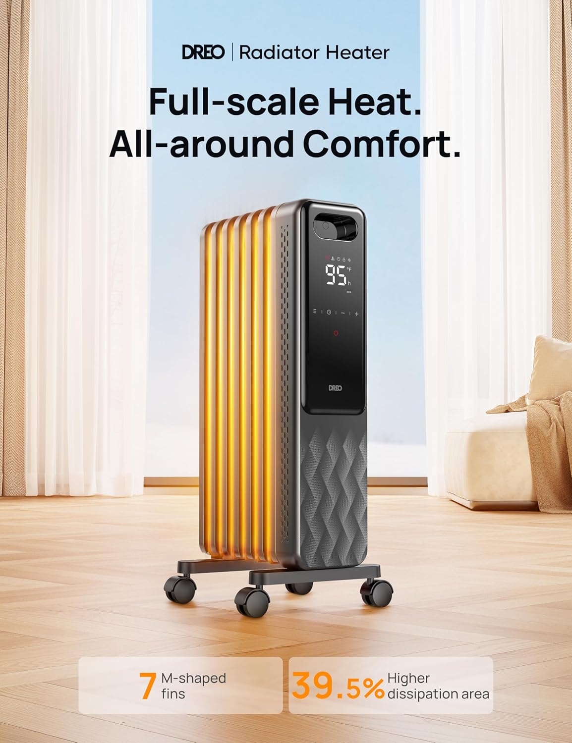 1500W Oil Filled Radiator and 15 Inch Portable Heaters Bundle with Remote Control S888