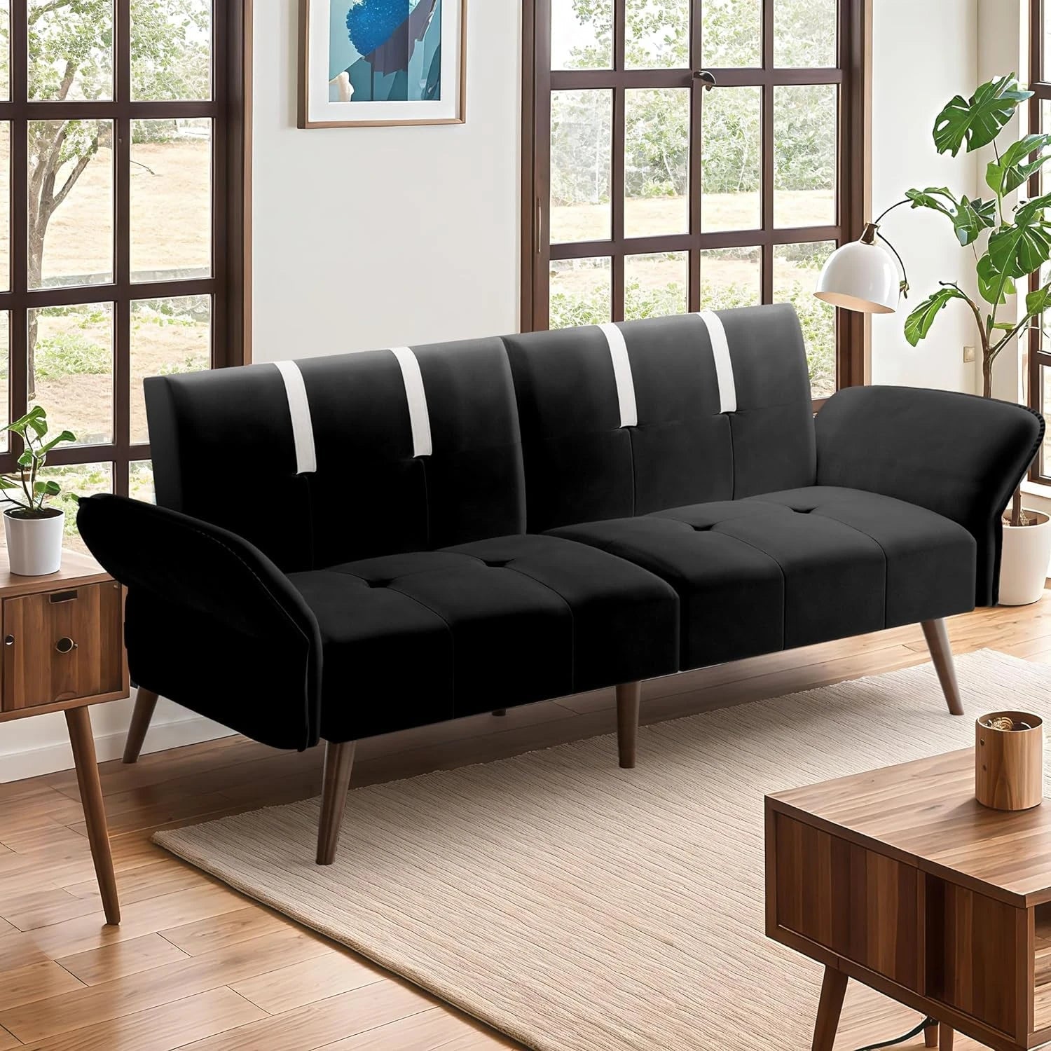 Convertible Sofa Futon Sofa Bed with Adjustable Armrest Backrest T726005