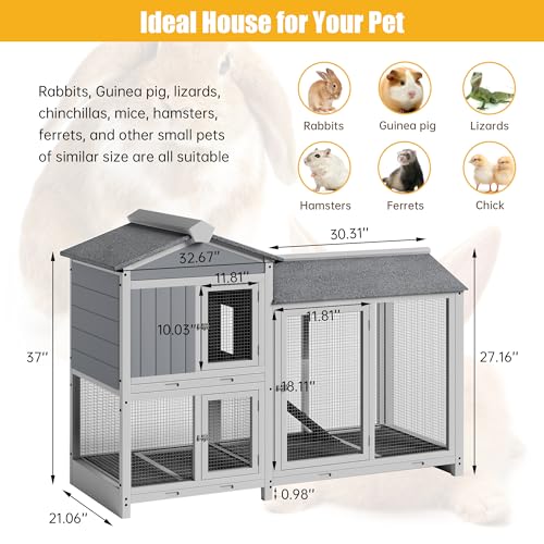 Grey 63" 2 Story Rabbit Hutch with Removable Trays F456814