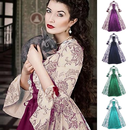 Women Renaissance Medieval Maxi Dress Corset Victorian Vintage Half sleeve Dresses P870