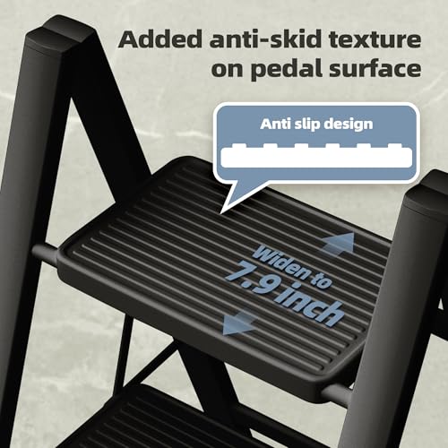 Black Steel Folding Step Ladder with Anti-Slip Wide Pedal S5020