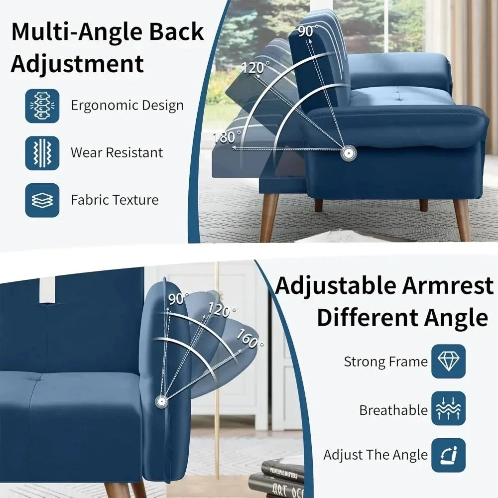 Convertible Sofa Futon Sofa Bed with Adjustable Armrest Backrest T726005