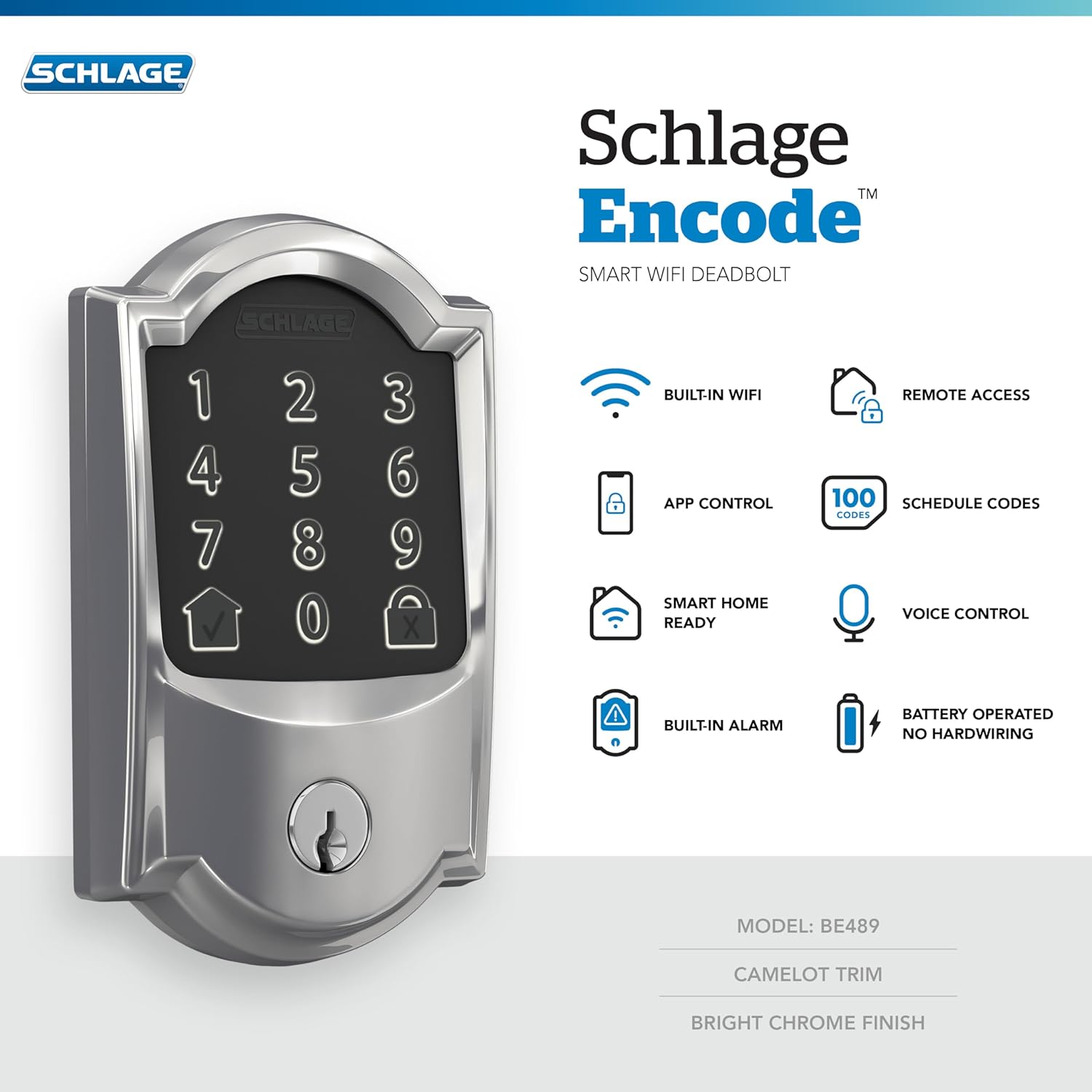 Bright Chrome Smart WiFi Deadbolt W241