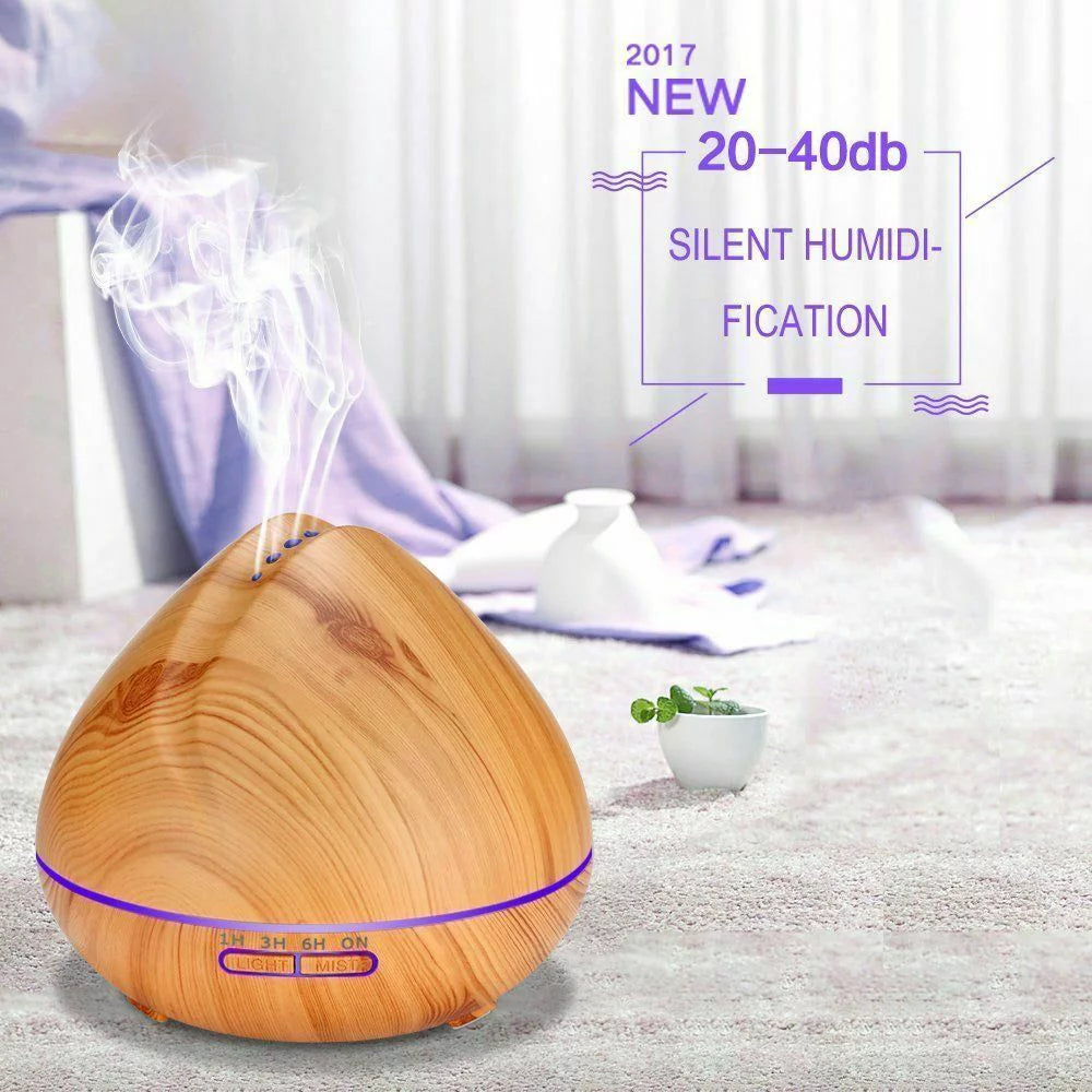 550ml Wood Grain Ultrasonic Cool Mist Aroma Essential Oil Diffuser O5341