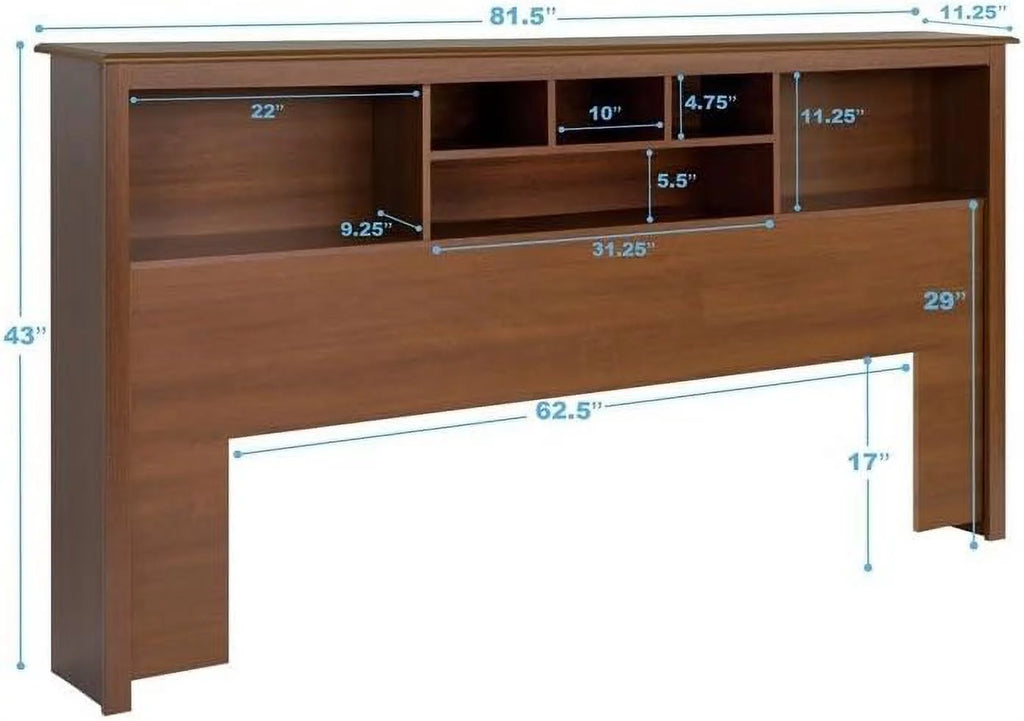 King Size Wood Bookcase Bed Headboard and Cabinet Storage in Cherry N2719