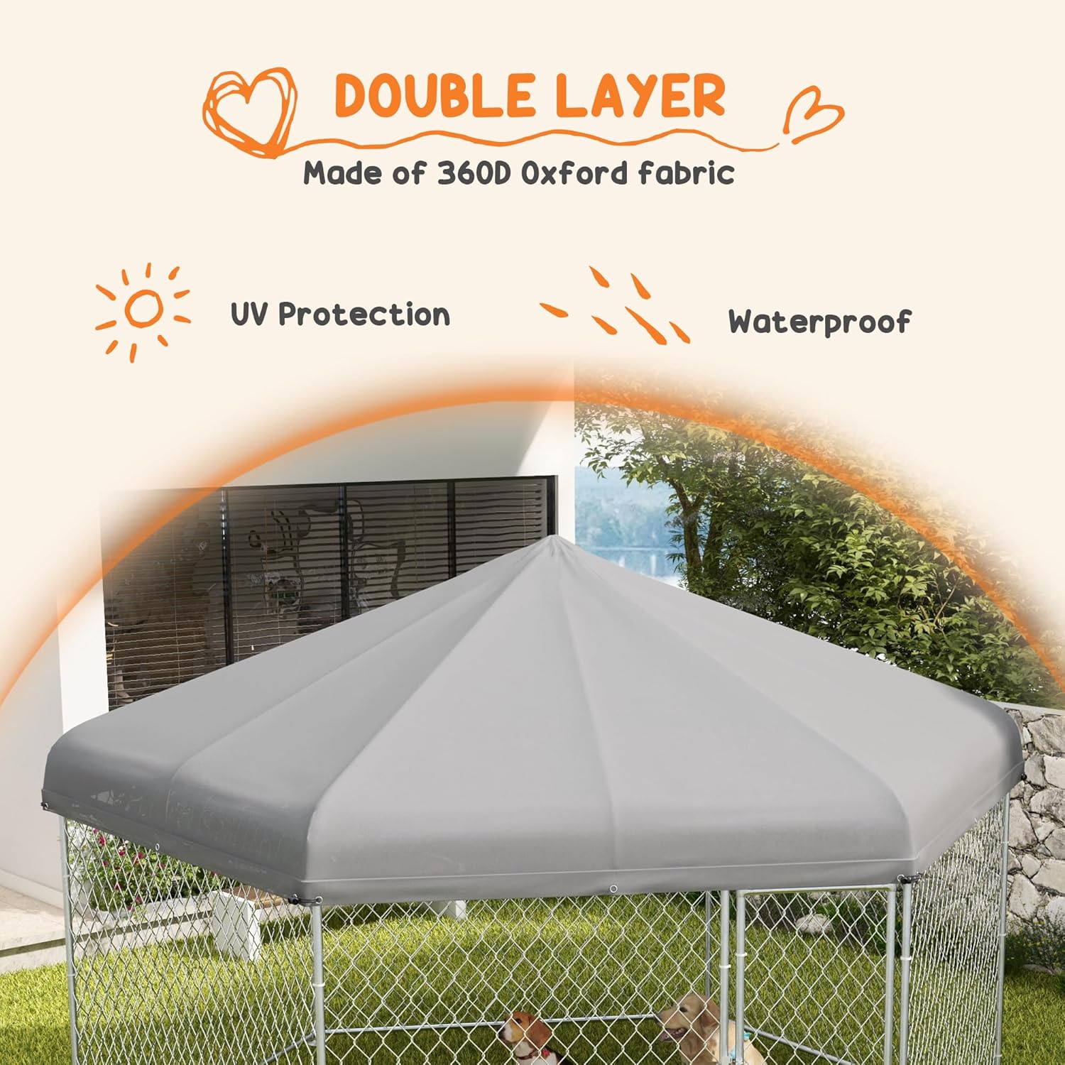 13.4' x 11.5' x 8.8' Dog Kennel Outdoor Dog Run with Waterproof Roof, Lockable Door, Silver H42765