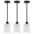 3 Pack 1-Light Industrial Farmhouse Pendant Ceiling Light Frosted Glass Black Finish A67035