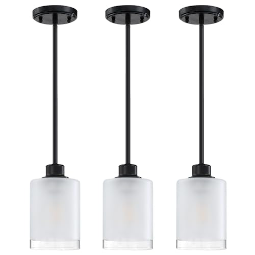 3 Pack 1-Light Industrial Farmhouse Pendant Ceiling Light Frosted Glass Black Finish A67035