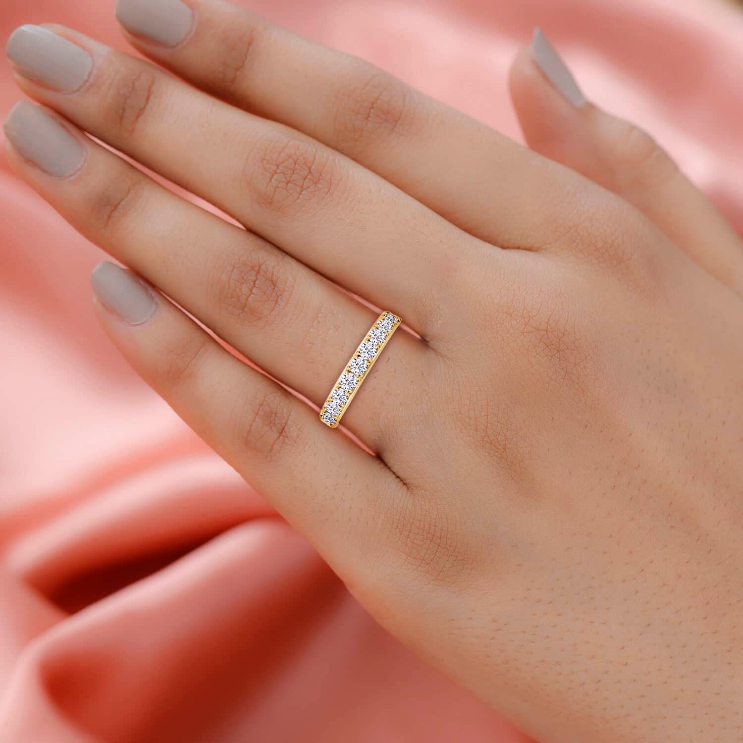 Moissanite Round 925 Sterling Silver Vermeil Yellow Gold Plated Eternity Band Ring Size 9 Ct 0.82 L16795