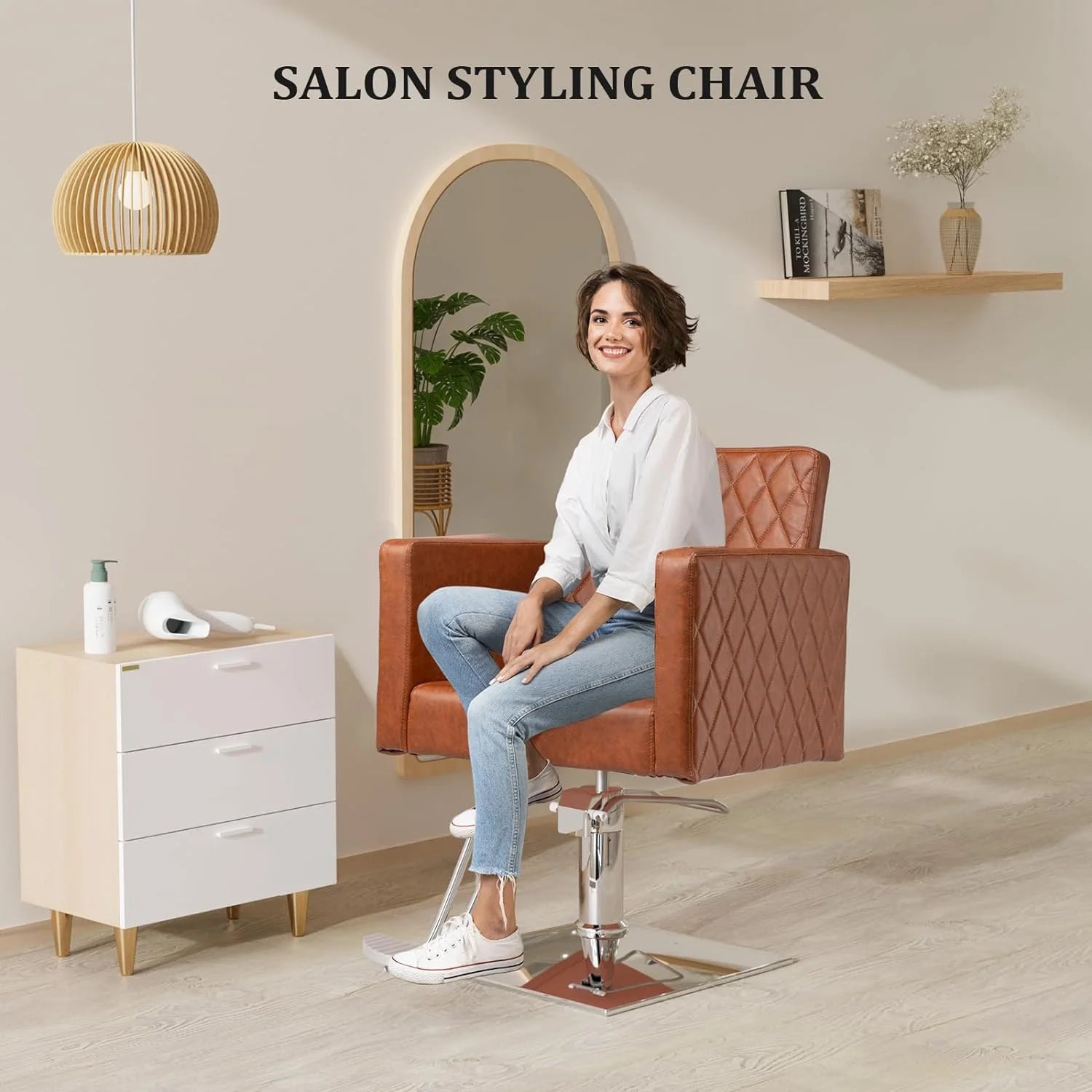 Brown Hydraulic Barber Chair with Aluminium Alloy Footrest Z909368