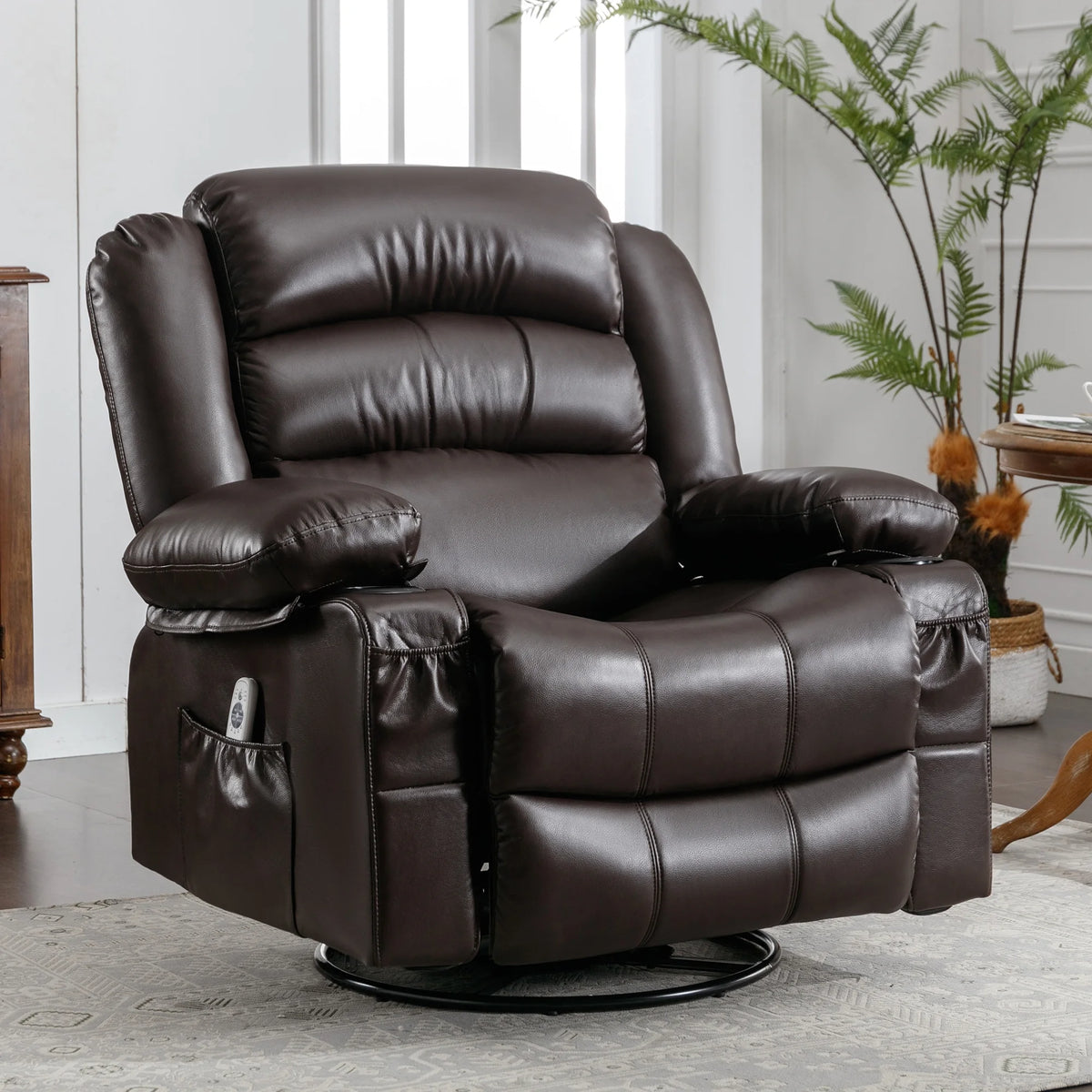Brown Ergonomic Swivel Rocker Recliner Chair with Vibration Massage and Heat N99032