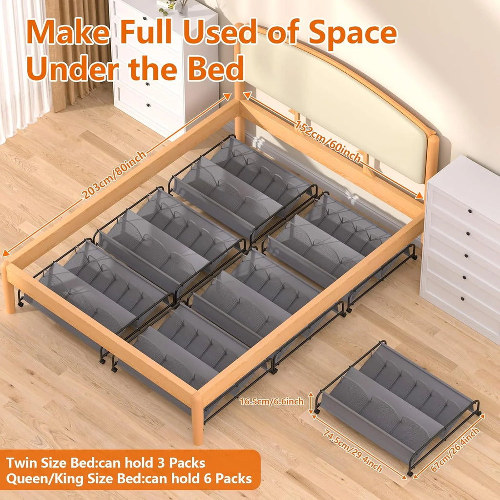 2 Pack Rolling Under Bed Shoe Storage with Breathable Mesh Pockets O102811