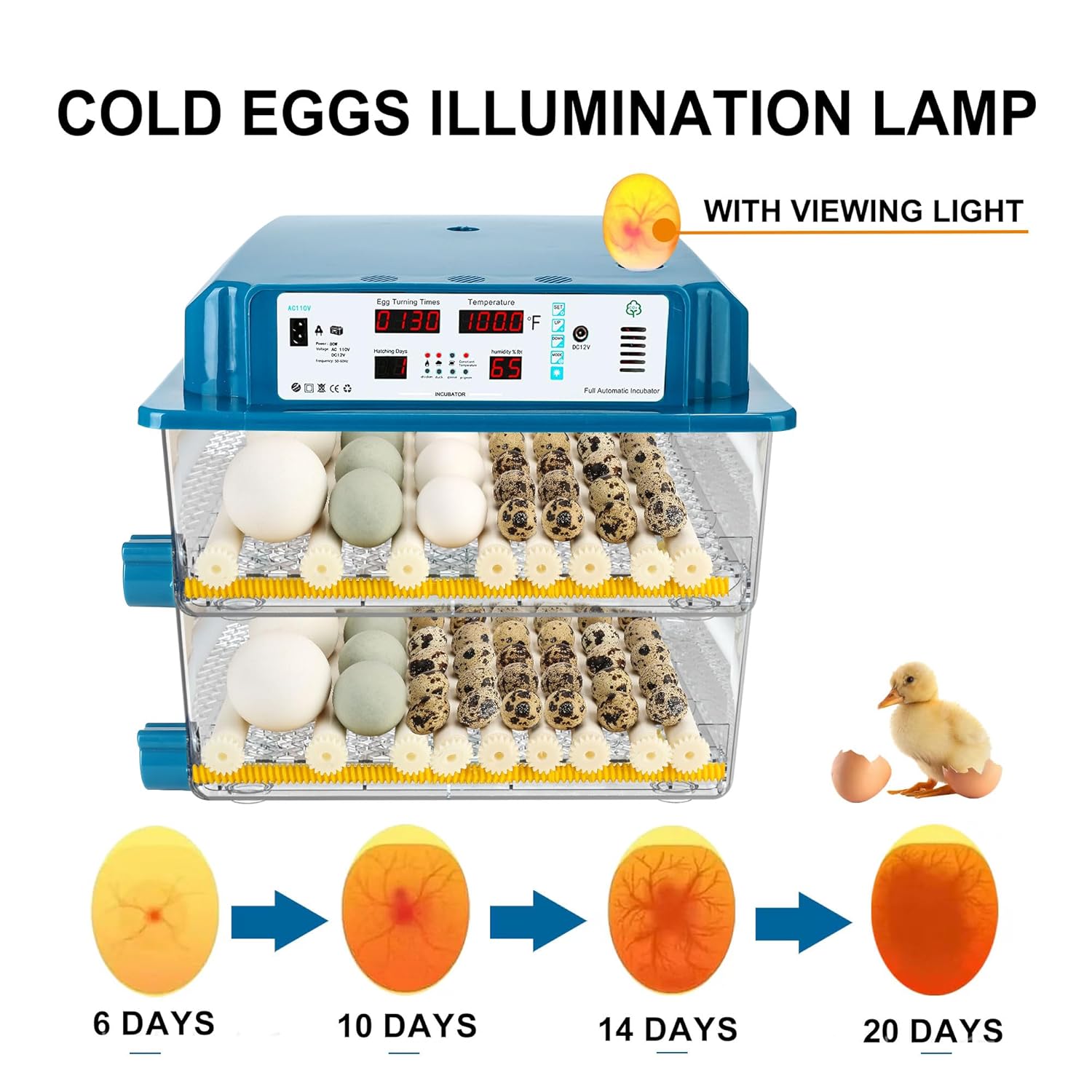 120 Egg Incubator Automatic Temperature Control Humidity Monitoring G213