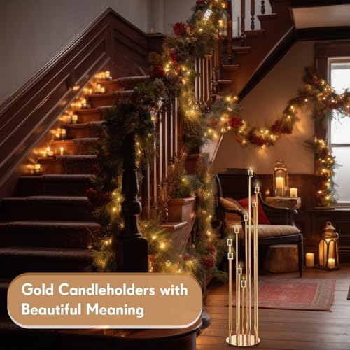 Gold 2 Pcs Metal Floor Candle Holder A70745