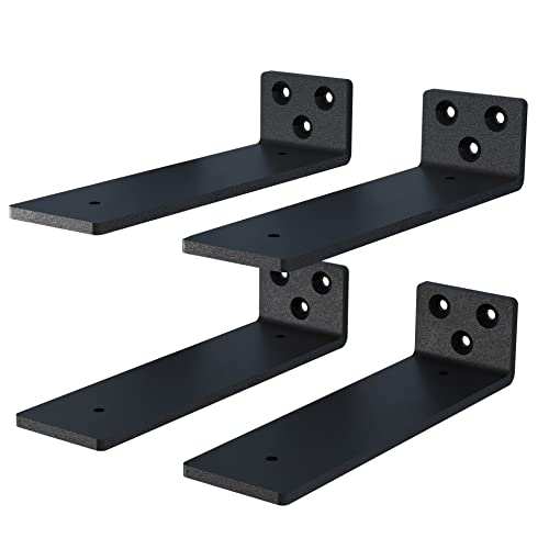 Black Powder Coated Steel Floating Shelf Brackets 4-Pack T17495