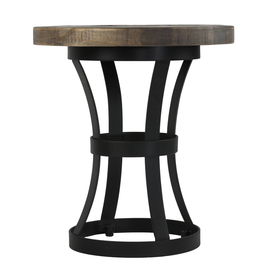 Solid Reclaimed Wood and Black Metal End Table F4975