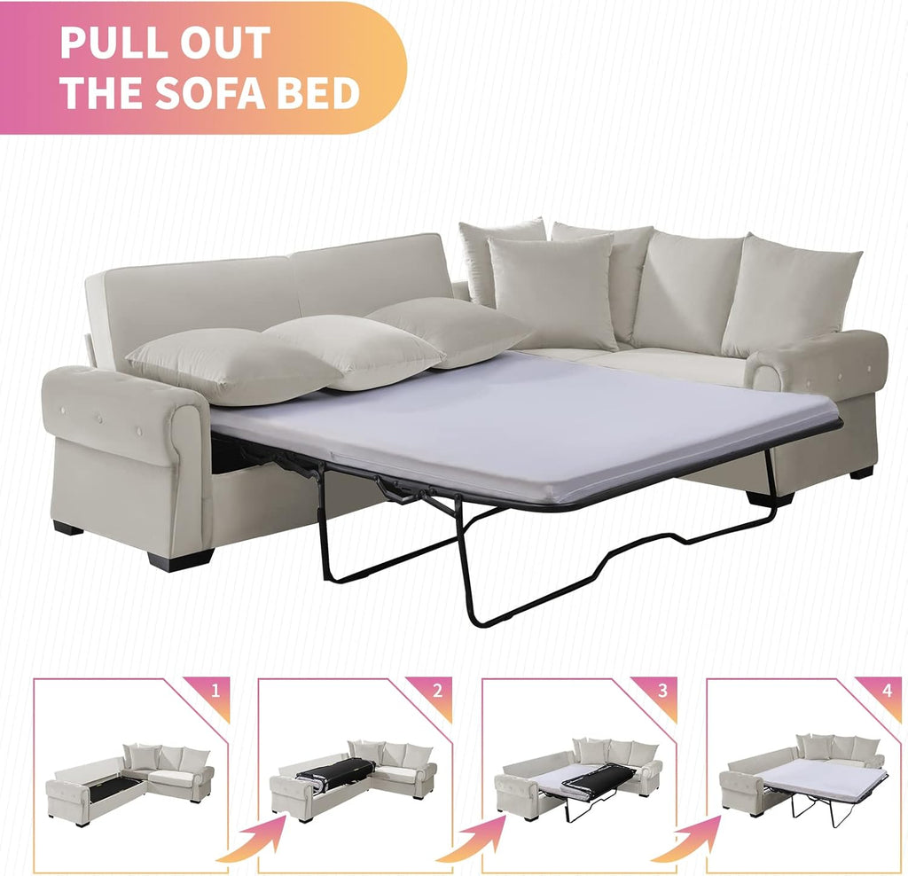 Beige Pull Out Sofa Bed with Folding Foam Mattress E4981