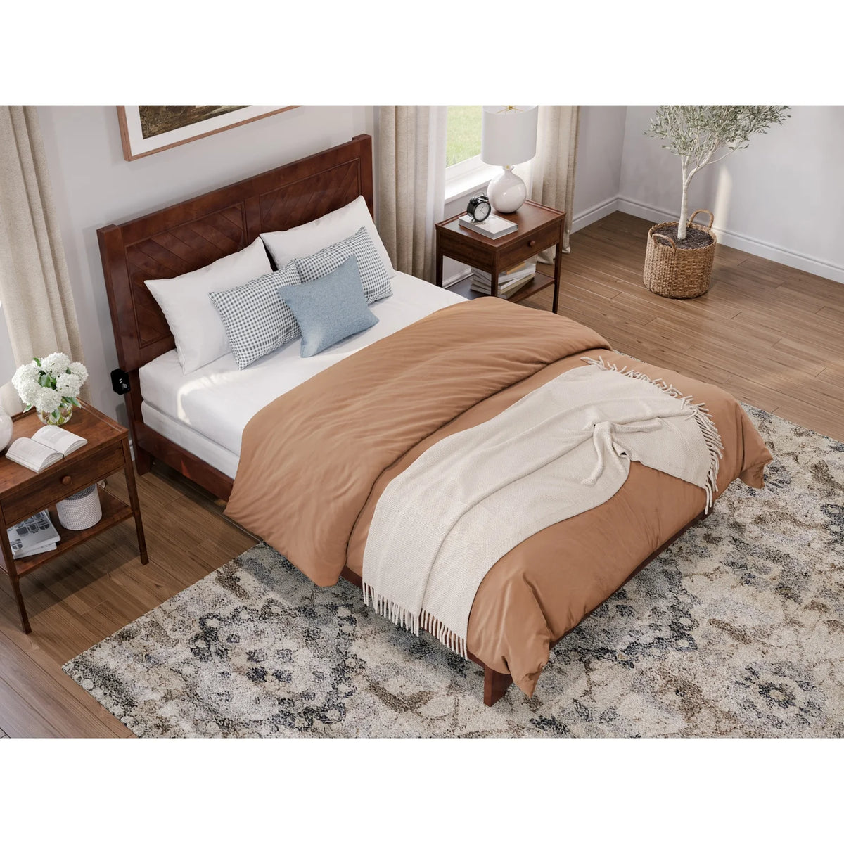 Full Solid Wood Foundation Bed Frame with Matching Footboard B7756