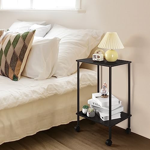 Black 2-Tier End Table Set of 2 with Wheels X9008