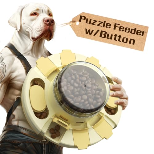 Dog Puzzle Toy Slow Feeder with Button Level 2 in 1 YLW E230