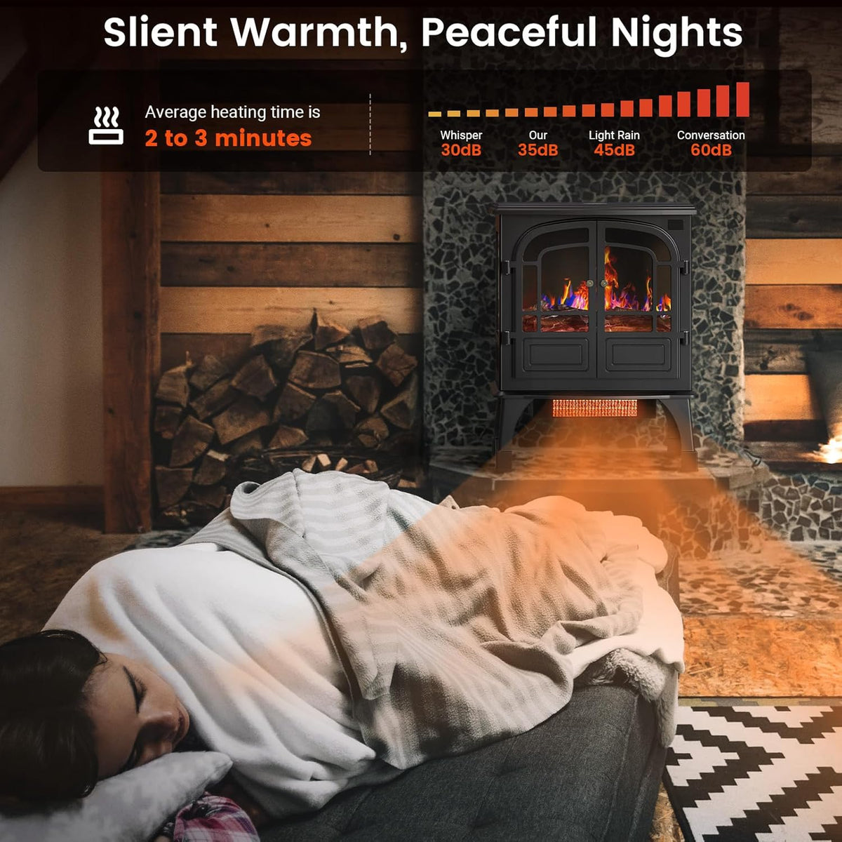 24'' Electric Fireplace Heater with Remote Control, 3D Realistic Flame, 750/1500W K282379