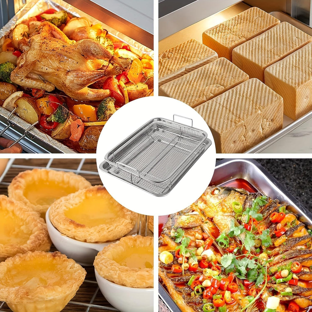 Stainless Steel Air Fryer Basket and Tray Set, 15.4" x 11.5" F9408