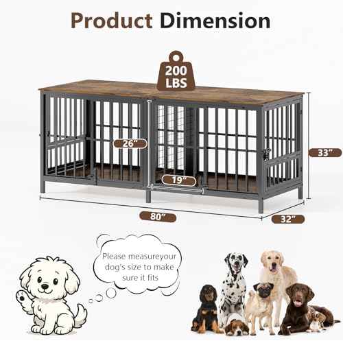 Extra Large 80" Wooden Dog Crate with Removable Divider D6741