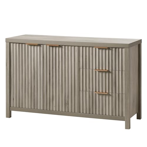 Natural 56" Fluted Sideboard Buffet Cabinet with Adjustable Shelves N9633