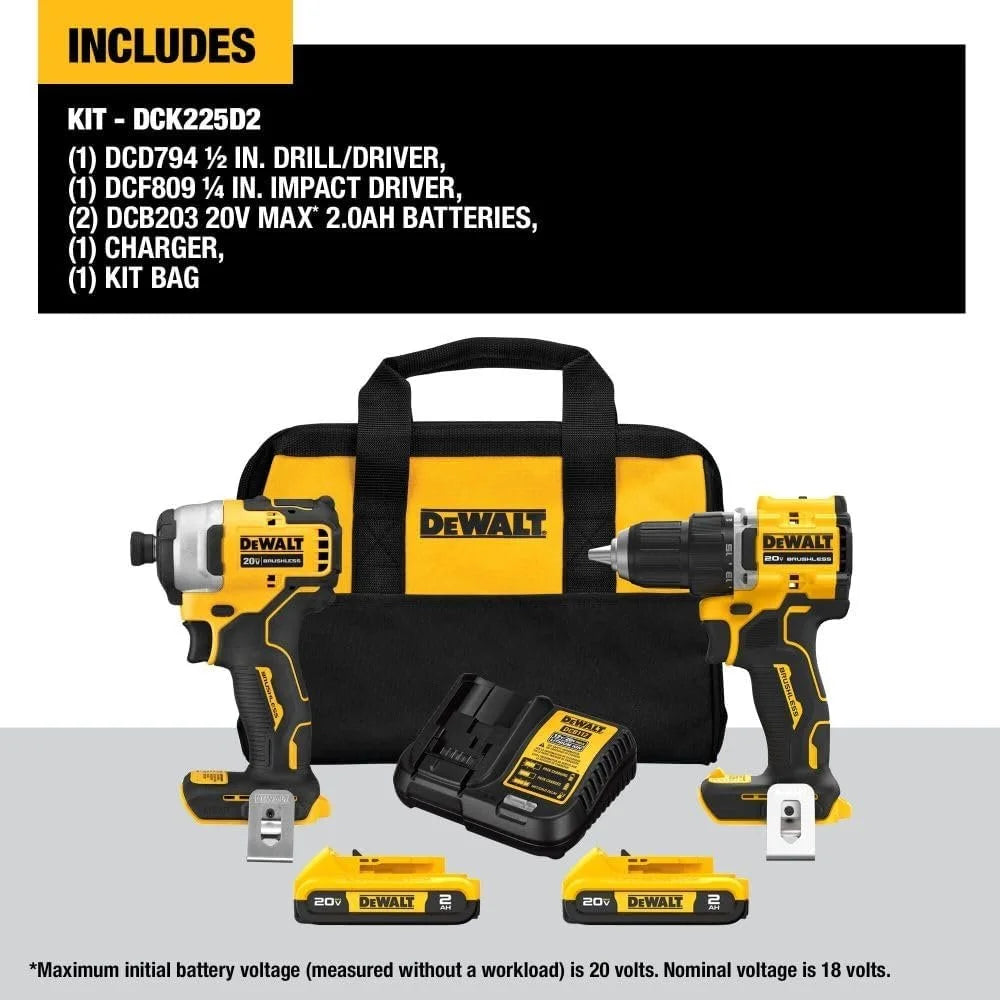 20V MAX Brushless Cordless Drill Driver and Impact Driver Combo Kit with 2 Batteries 2 Ah P3262
