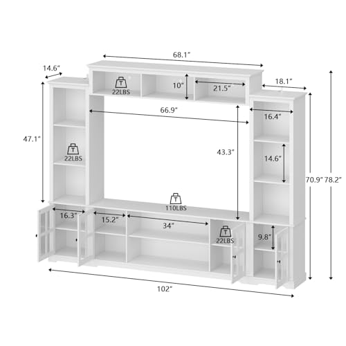 Grey 102" W Large Farmhouse TV Stand with Glass Doors L43122