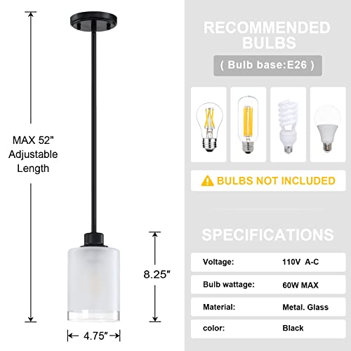 3 Pack 1-Light Industrial Farmhouse Pendant Ceiling Light Frosted Glass Black Finish A67035