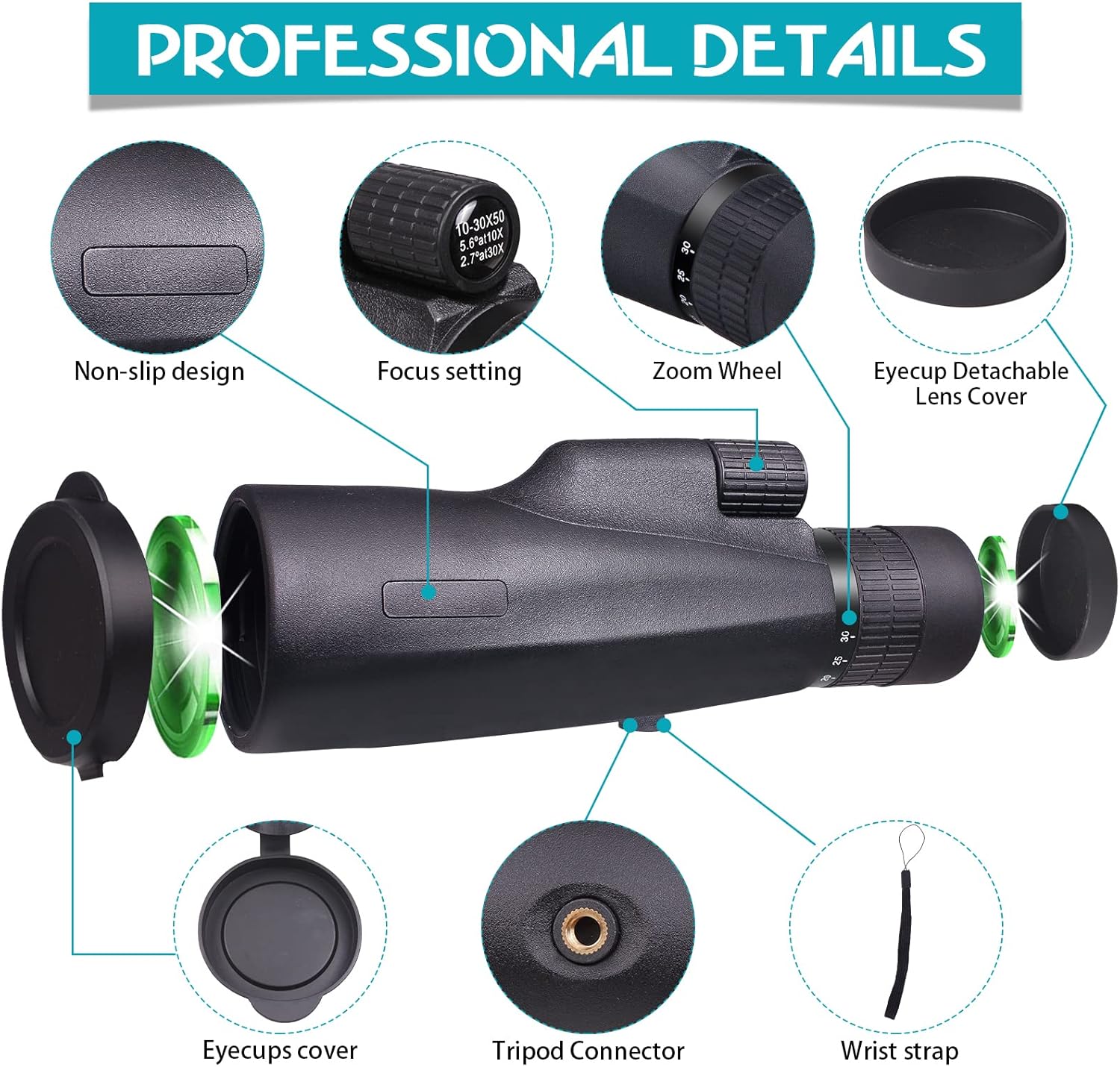 30x50 HD Waterproof Monocular with Smartphone Adapter Tripod BAK4 Prism FMC I79222
