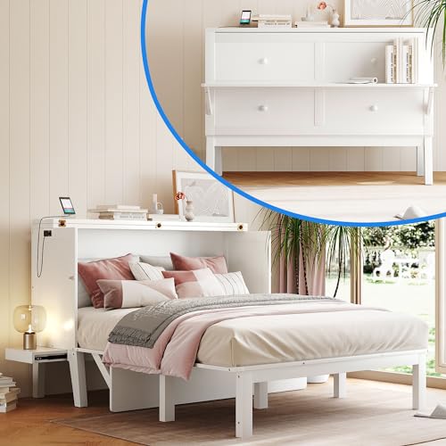 Grey Wood Queen Murphy Bed with Desk and Shelves H214