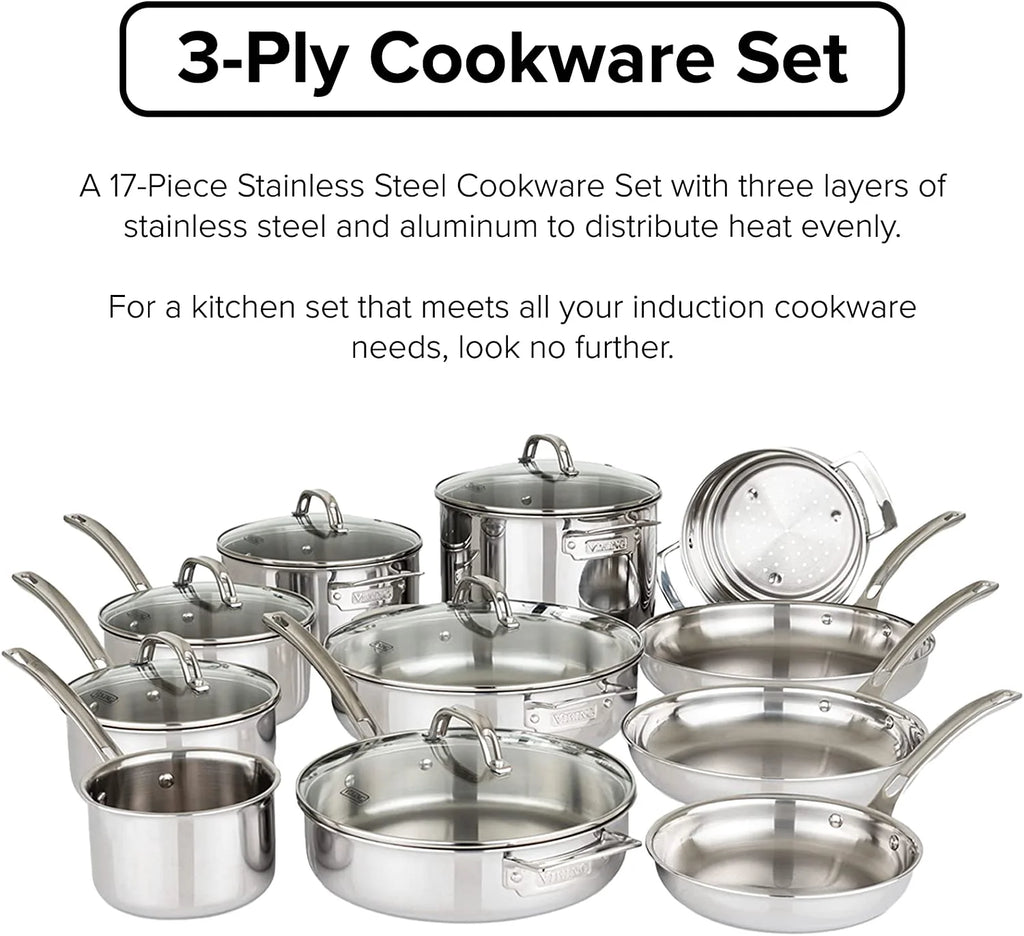 17pc Stainless Steel Cookware Set with Glass Lids R737846