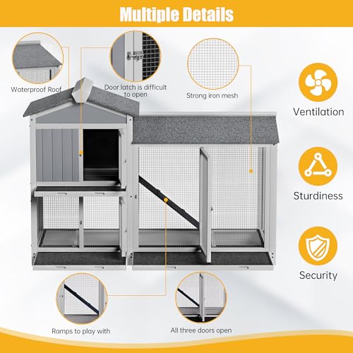 Grey 63" 2 Story Rabbit Hutch with Removable Trays F456814