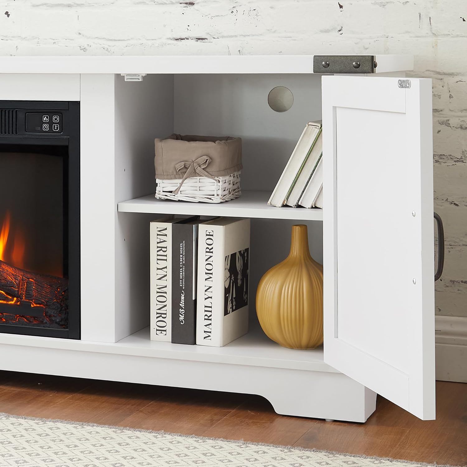 White Large Fireplace TV Stand with 23" Fireplace Insert R3581