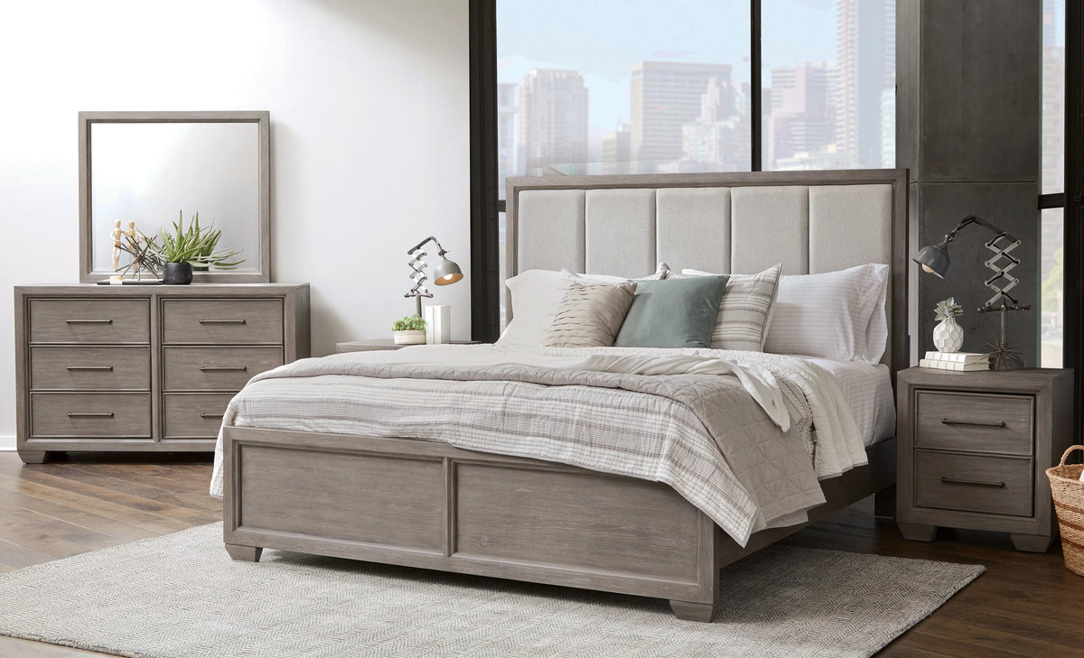 Gray Wood Queen Bedroom Set with Dresser, Mirror, Nightstand, and Chest M89105