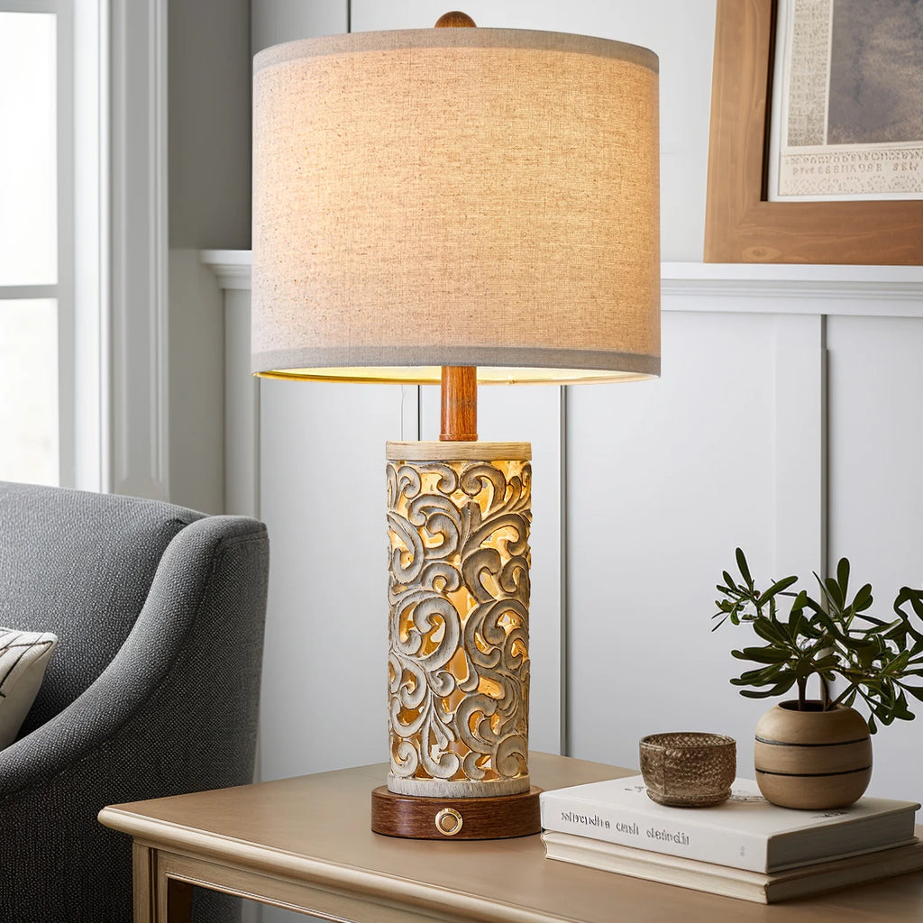 Rustic Table Lamp Set of 2 3 Way Dimmable 22" with 2 USB Ports X869