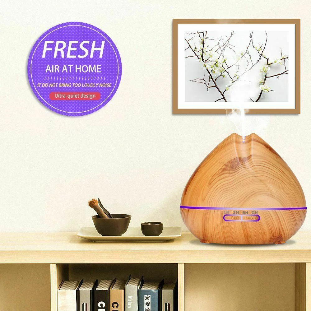 550ml Wood Grain Ultrasonic Cool Mist Aroma Essential Oil Diffuser O5341