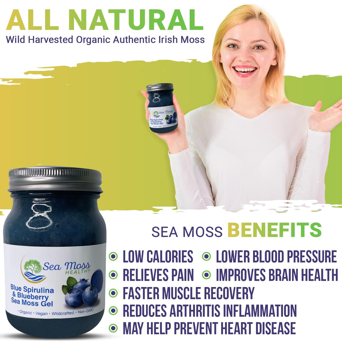 Blue Spirulina Blueberry Sea Moss Gel, 16 oz J657023